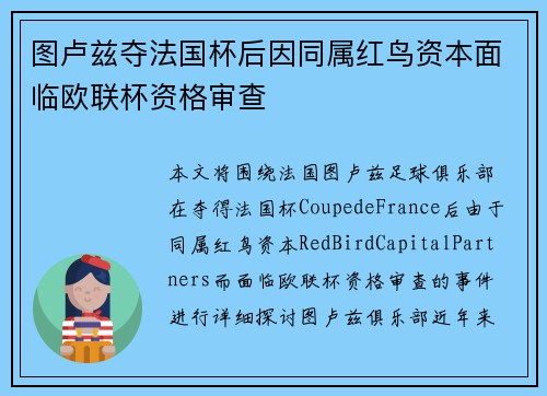 图卢兹夺法国杯后因同属红鸟资本面临欧联杯资格审查 图卢兹夺法国杯后因同属红鸟资本面临欧联杯资格审查